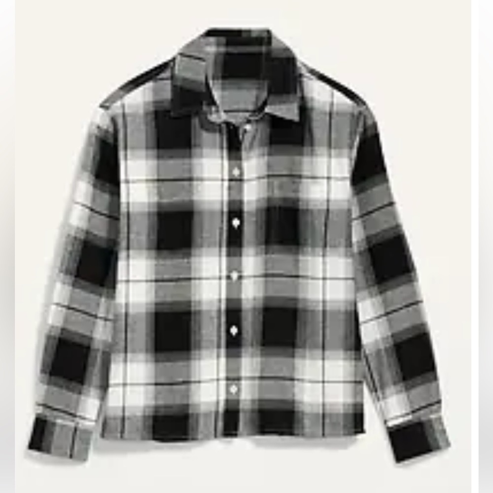 🆕 RESERVED E4L Old Navy Women’s Cropped Plaid Flannel Boyfriend Shirt TALL - Picture 6 of 14
